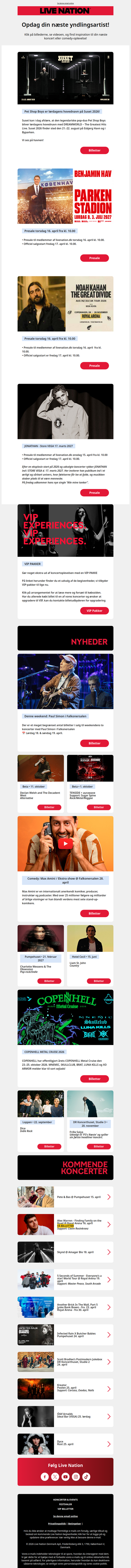 Pet Shop Boys til Suset! • Husk presale til Noah Kahan og Benjamin Hav starter i morgen • Koncertnyheder • Copenhell Metal Cruise er tilbage