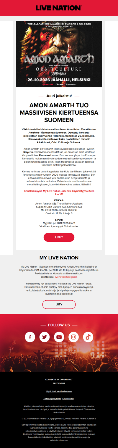 Viikinkimetallin valtias Amon Amarth saapuu Suomeen! ⚔️
