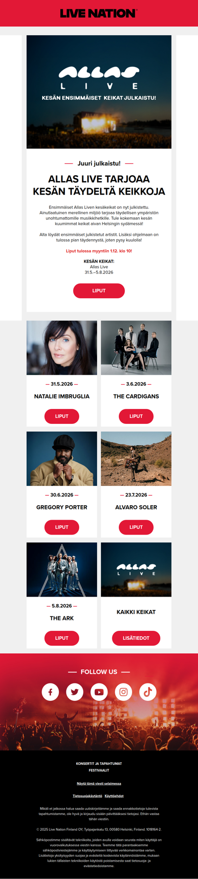 Ensimmäiset Allas Liven kesäkeikat on nyt julkistettu! 🌊