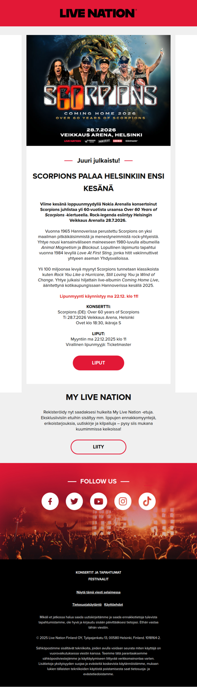 Rock-legenda Scorpions palaa Suomeen! 🦂