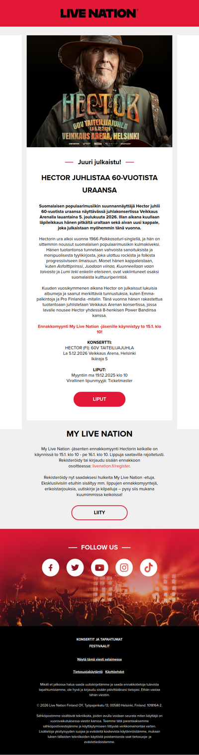 Hector juhlistaa 60-vuotista uraansa Veikkaus Arenalla! 👑