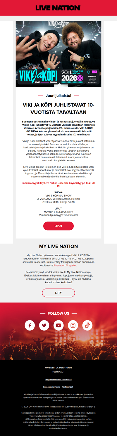 Viki ja Köpi juhlistavat 10-vuotista taivaltaan Veikkaus Arenalla! 🔥