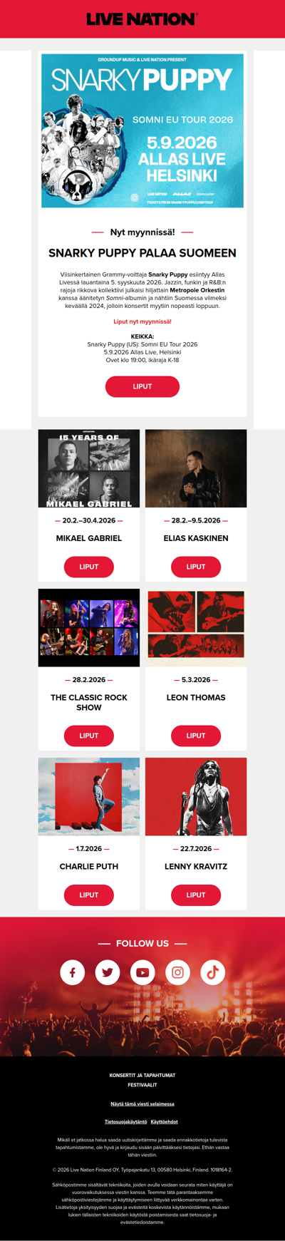 ♫ Live Nationin viikon keikkauutiset! ♫