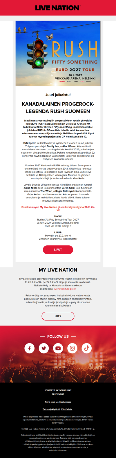 Progerock-legenda RUSH saapuu Veikkaus Arenalle! 🎸