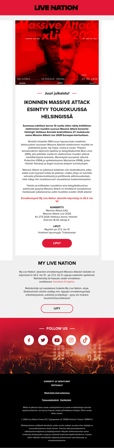 Ikoninen Massive Attack saapuu Helsingin Veikkaus Arenalle! 🔥