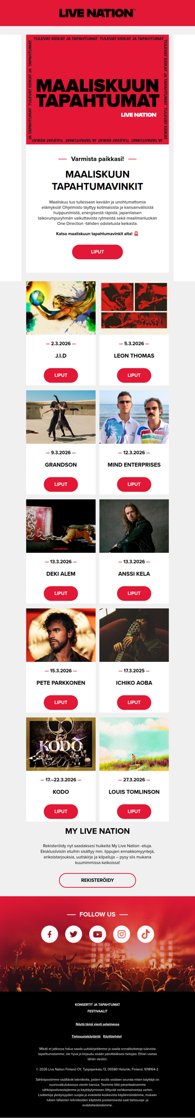 Live Nationin helmikuun tapahtumavinkit! 🚨