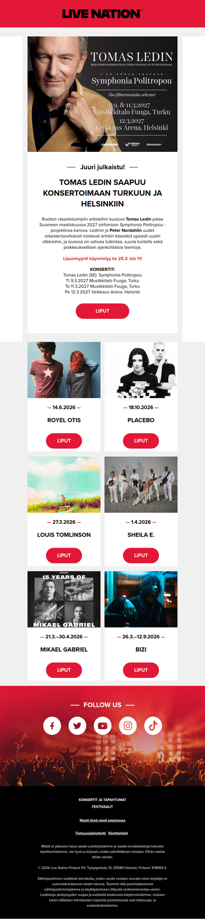 ♫ Live Nationin viikon keikkauutiset! ♫