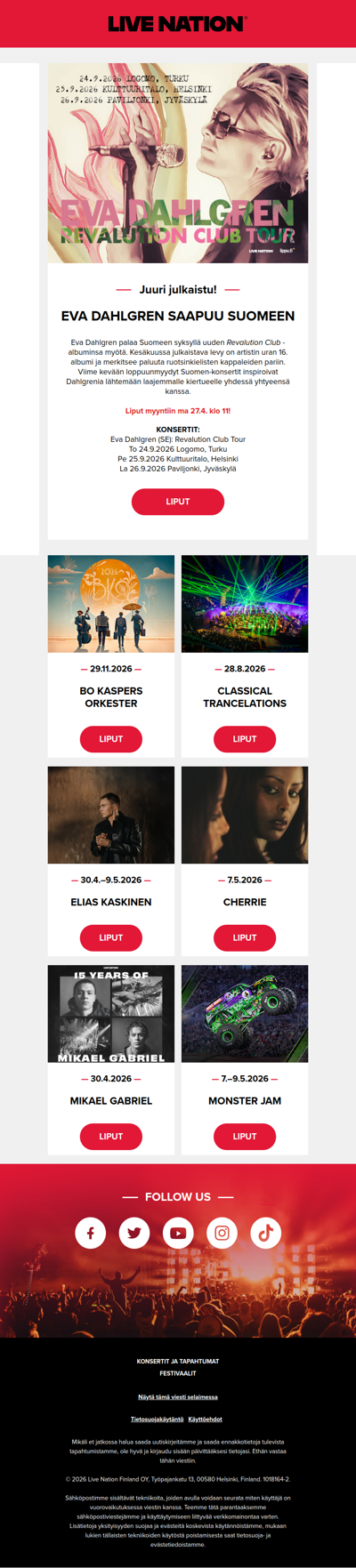 ♫ Live Nationin viikon keikkauutiset! ♫