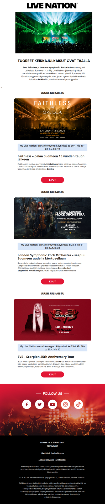 Varmista paikkasi ennen muita – uudet keikat julkaistu 🎵