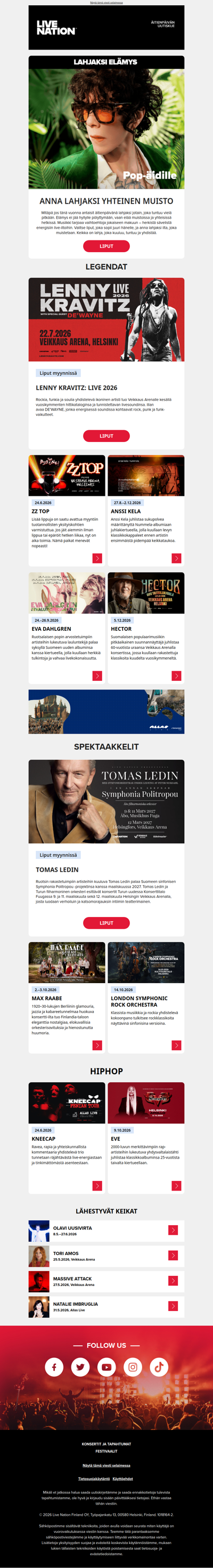 🌸 Live Nationin viikkokirje x äitienpäivä 🌸