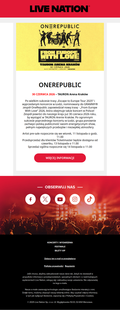 OneRepublic wracają do Polski w 2026 roku!