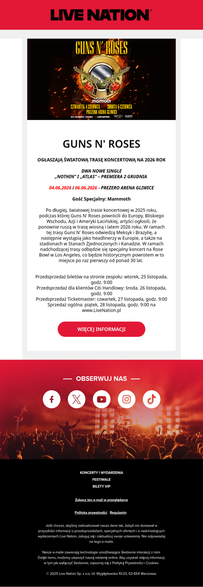 Guns N' Roses zagrają dwa koncerty w Polsce w 2026 roku!