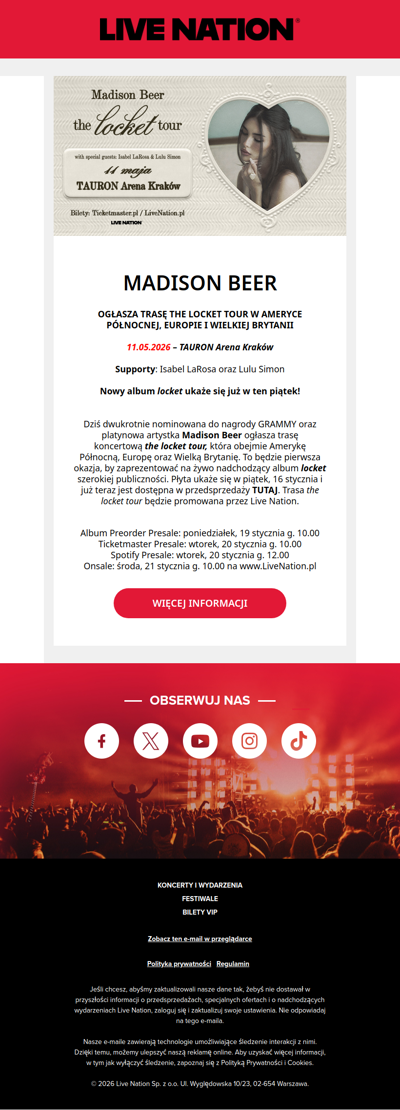 Madison Beer wystąpi w Polsce w 2026 roku!