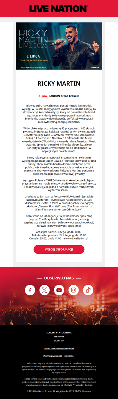 Ricky Martin wystąpi w Polsce!