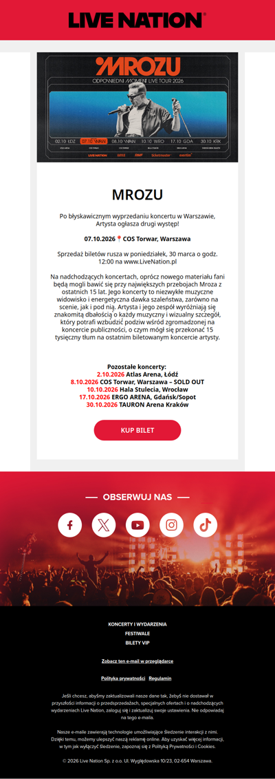 Mrozu z drugim koncertem w Warszawie!