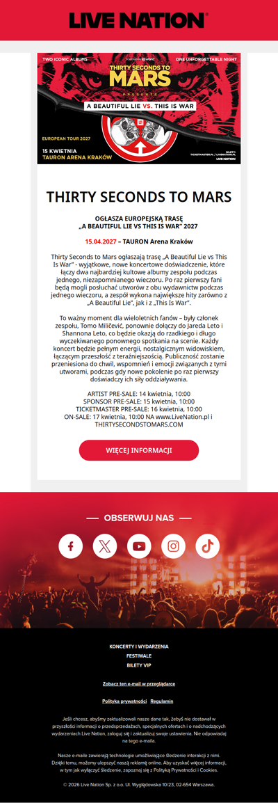 Thirty Seconds To Mars wracają do Polski w 2027 roku!