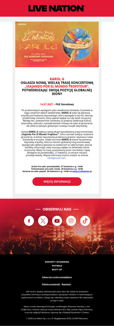 KAROL G wystąpi w Warszawie!