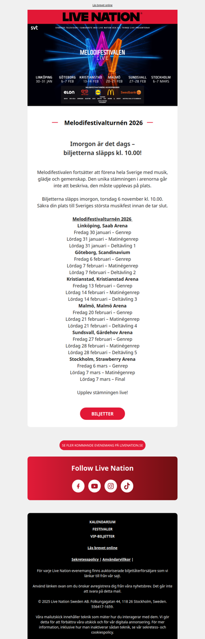 Melodifestivalturnén 2026 – biljettsläpp imorgon 🎫