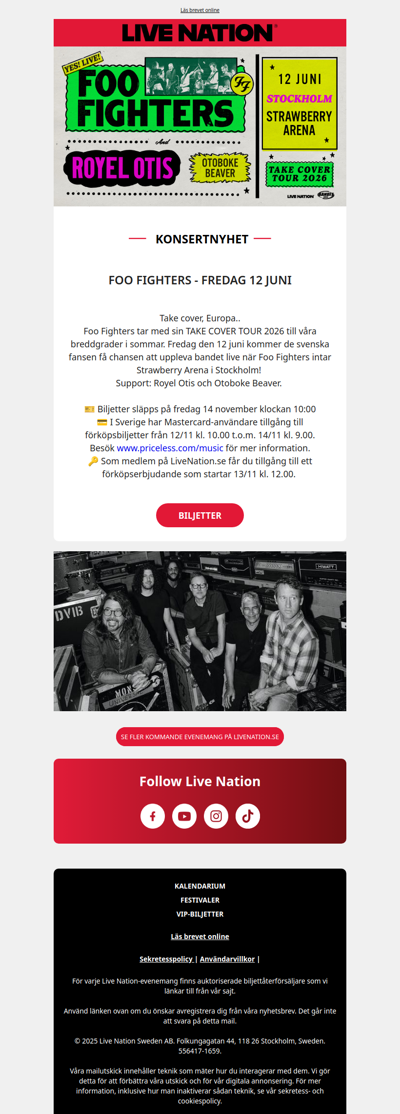 FOO FIGHTERS TILL SVERIGE SOMMAREN 2026!