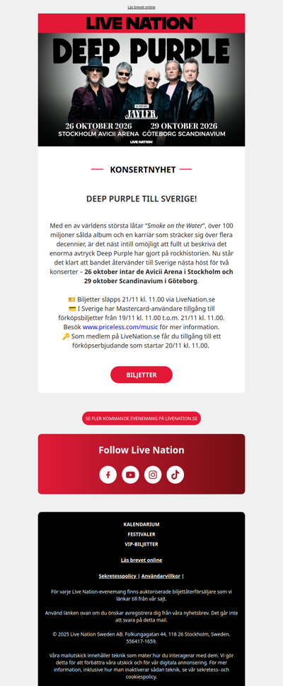 🎸 DEEP PURPLE TILL STOCKHOLM OCH GÖTEBORG!