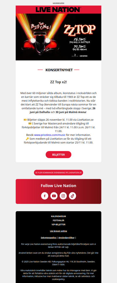 ZZ Top till Dalhalla och Malmö Arena i sommar!