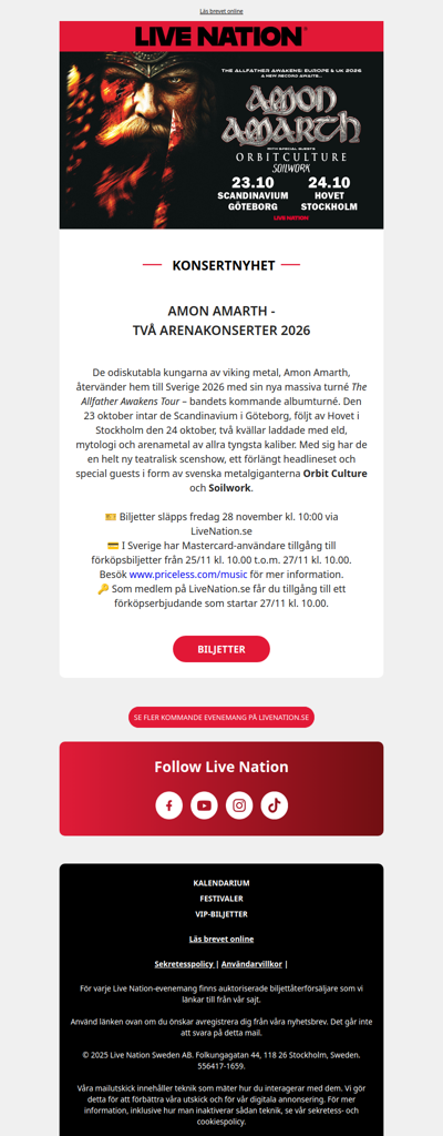 Amon Amarth till Stockholm & Göteborg!