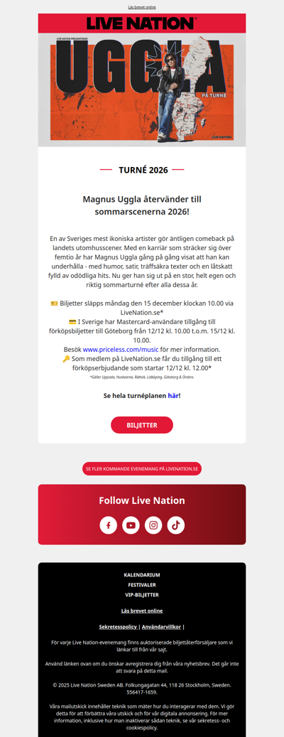 Magnus Uggla gör sin första stora egna sommarturné på över 10 år!