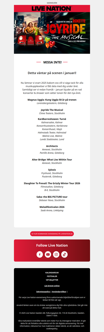 Här är konserterna & showerna att se fram emot i januari!