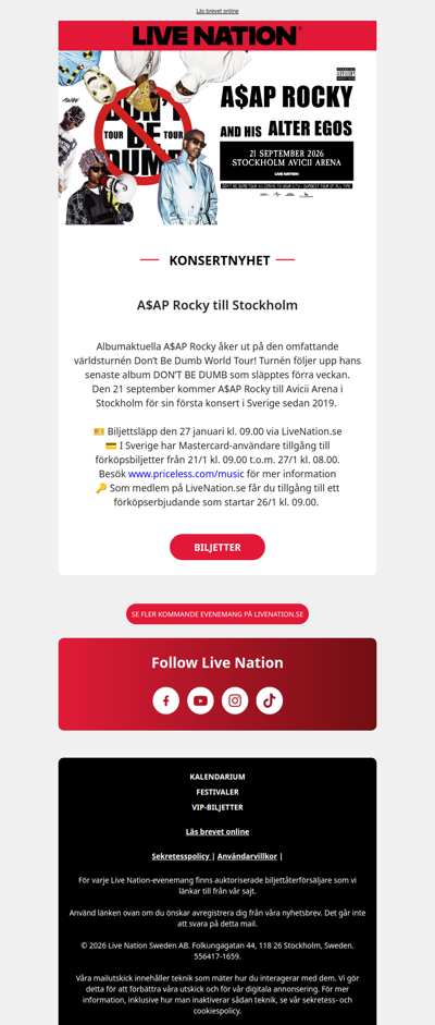 A$AP ROCKY TILL SVERIGE MED VÄRLDSTURNÉ