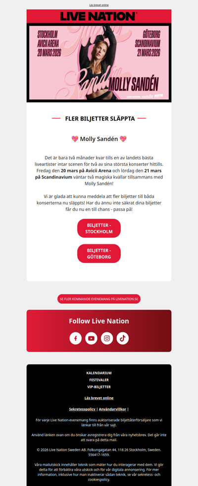 💙 Missa inte Molly Sandén i vår - fler biljetter släppta!