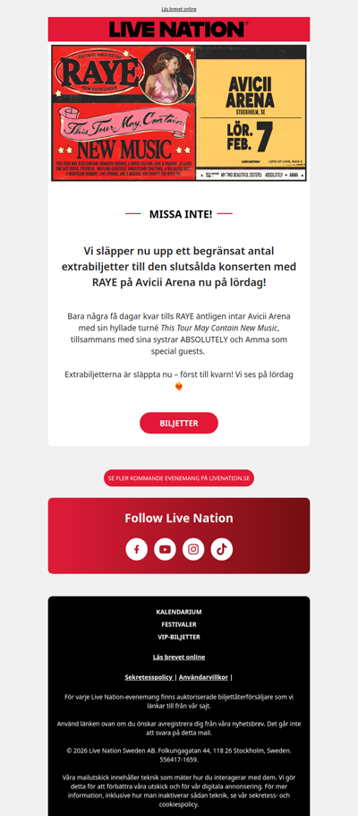 ❤️‍🔥 Nu på lördag: RAYE! Fler biljetter släppta!