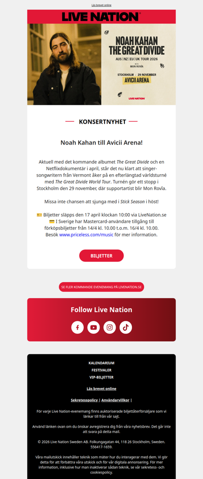 Noah Kahan till Sverige!