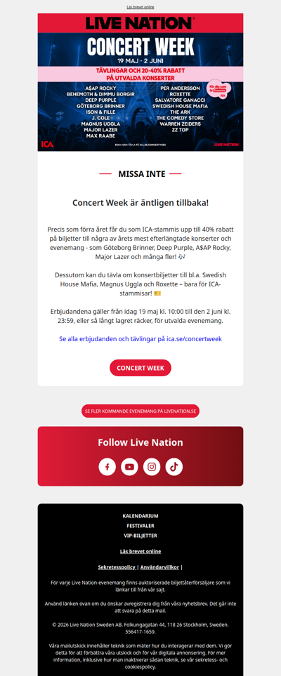 CONCERT WEEK 19 MAJ - 2 JUNI ☀️