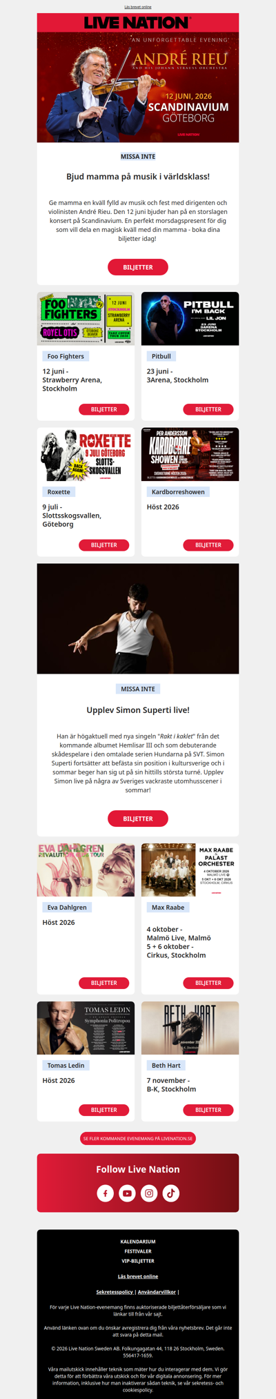 Den perfekta presenten till mors dag? En oförglömlig konsertkväll!