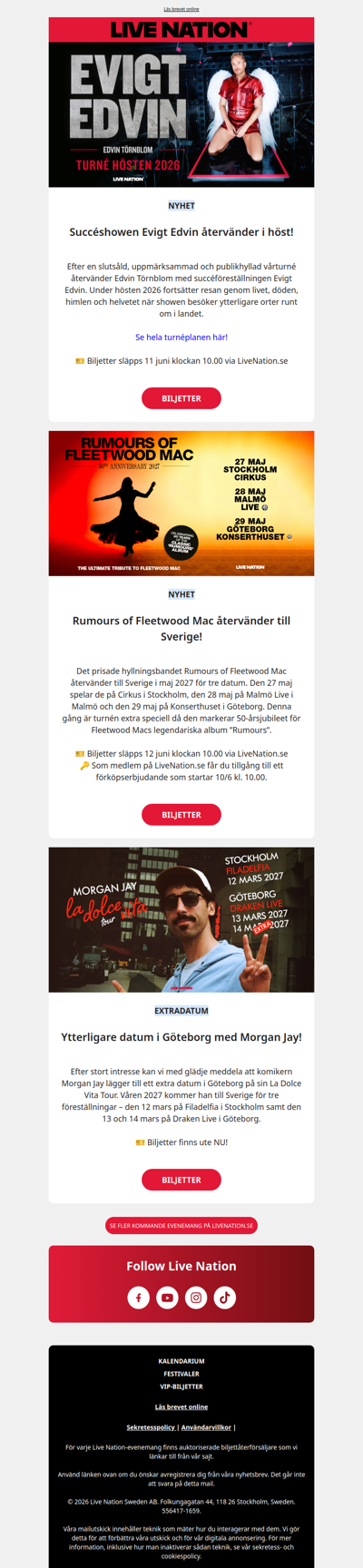 Konsertnyheter: Evigt Edvin, Rumours of Fleetwood Mac och Morgan Jay!