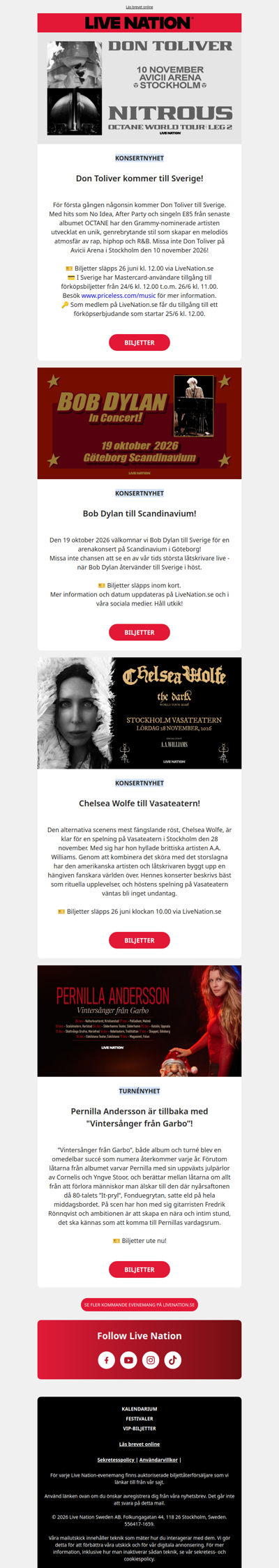 Konsertnyheter: Don Toliver, Bob Dylan, Chelsea Wolfe och fler!