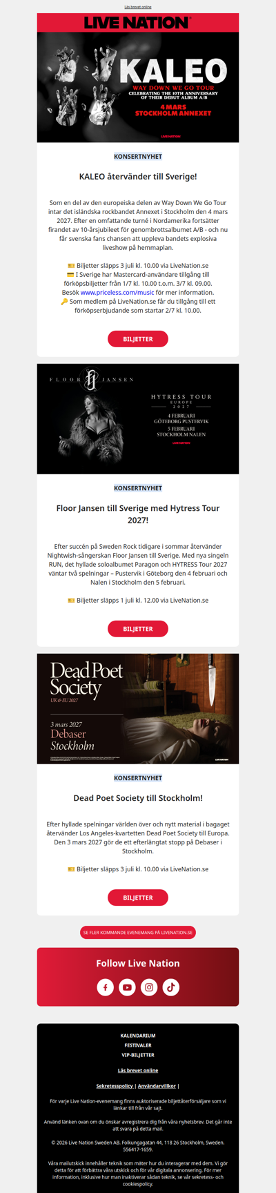 Konsertnyheter: KALEO, Floor Jansen och fler!
