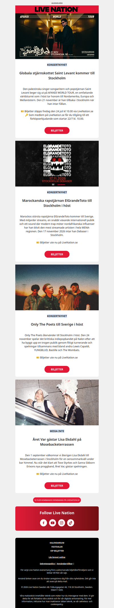 Konsertnyheter: Saint Levant, ElGrandeToto, Only The Poets och fler!