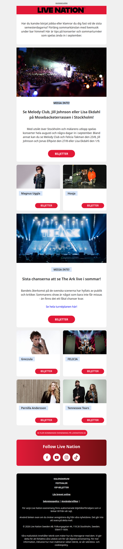 Förläng sommaren med konserter under bar himmel