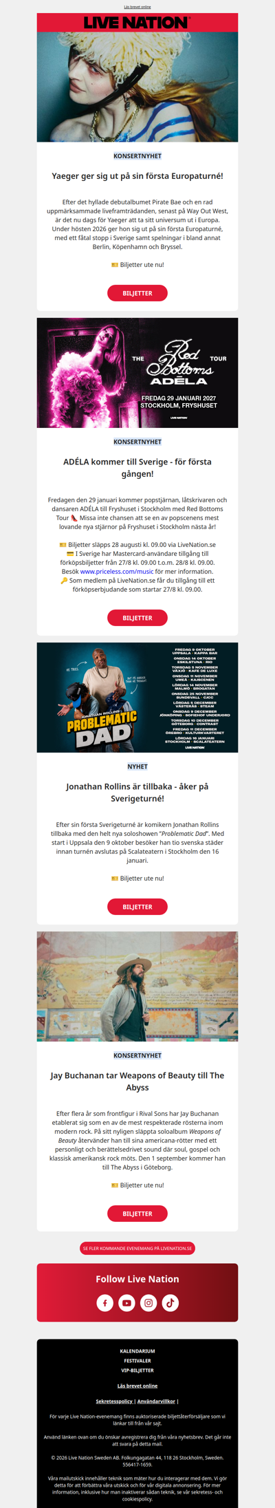 Konsertnyheter: Yaeger, ADÉLA och fler!