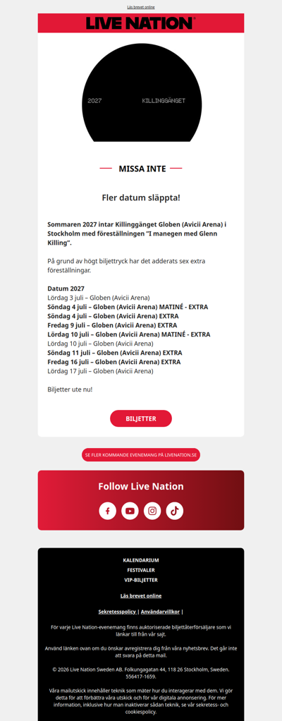 Fler datum släppta till Killinggänget 2027