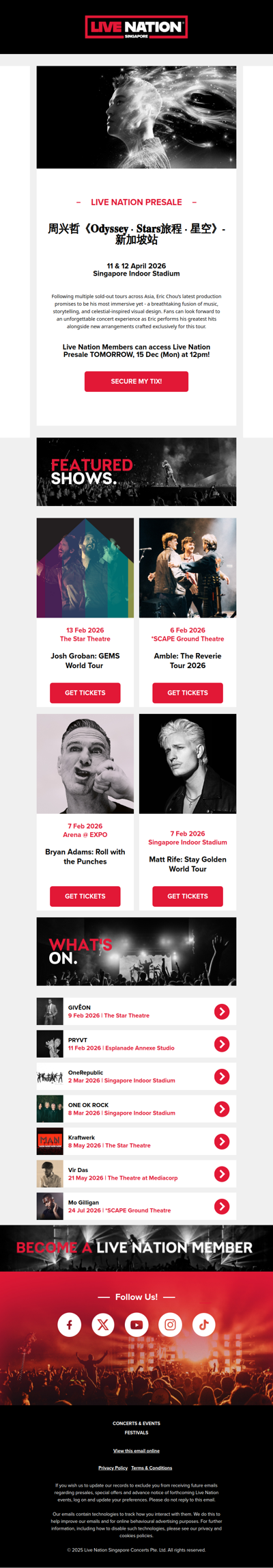 ⏱️ Live Nation Presale Reminder - Eric Chou 周兴哲《𝐎𝐝𝐲𝐬𝐬𝐞𝐲 · 𝐒𝐭𝐚𝐫𝐬旅程 · 星空》- 新加坡站