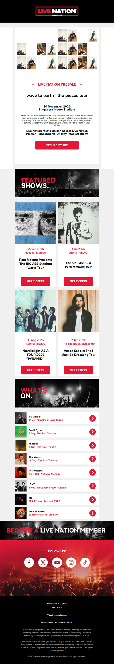 ⏱️ Live Nation Presale Reminder - 𝐰𝐚𝐯𝐞 𝐭𝐨 𝐞𝐚𝐫𝐭𝐡 - 𝐭𝐡𝐞 𝐩𝐢𝐞𝐜𝐞𝐬 𝐭𝐨𝐮𝐫