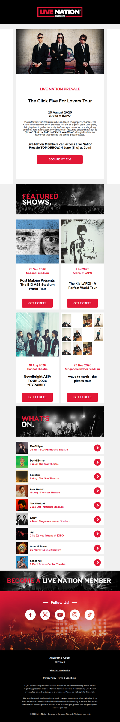 ⏱️ Live Nation Presale Reminder - 𝐓𝐡𝐞 𝐂𝐥𝐢𝐜𝐤 𝐅𝐢𝐯𝐞 𝐅𝐨𝐫 𝐋𝐨𝐯𝐞𝐫𝐬 𝐓𝐨𝐮𝐫
