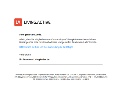 Newsletter LivingActive.de: Bitte bestätigen Sie Ihre Anmeldung