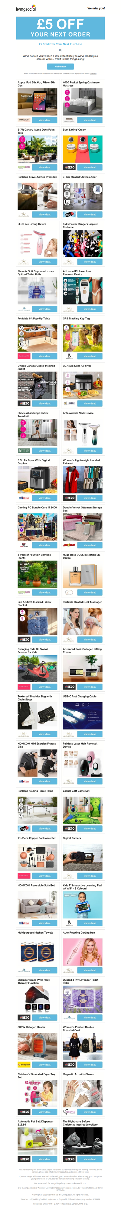 We miss you! Here's a free £5 on us