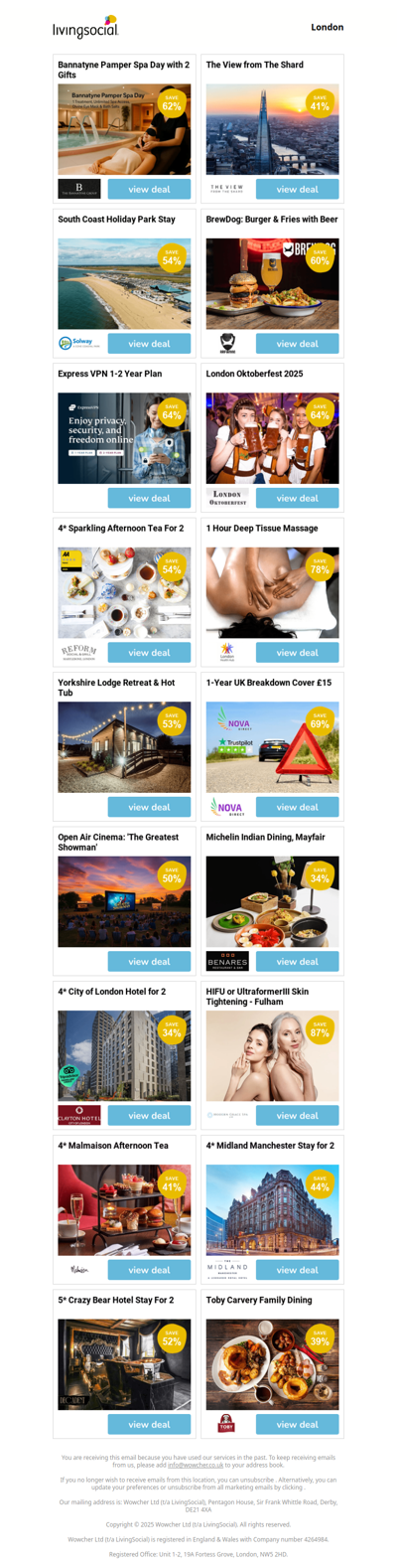 Bannatyne Pamper Spa Day with 2 Gifts | The View from The Shard | South Coast Holiday Park Stay | BrewDog: Burger & Fries with Beer | Express VPN 1-2 Year Plan