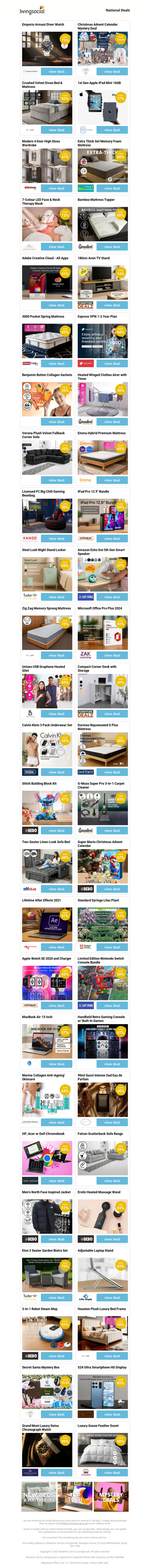 Emporio Armani Diver Watch | Christmas Advent Calendar Mystery Deal | Crushed Velvet Divan Bed & Mattress | 1st Gen Apple iPad Mini 16GB | Modern 4 Door High Gloss Wardrobe