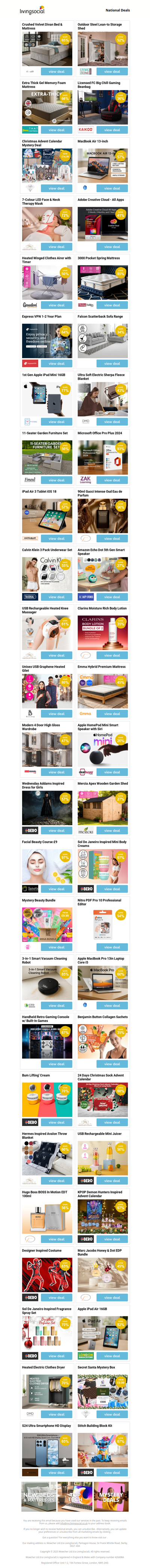 Crushed Velvet Divan Bed & Mattress | Outdoor Steel Lean-to Storage Shed | Extra Thick Gel Memory Foam Mattress | Licensed FC Big Chill Gaming Beanbag | Christmas Advent Calendar Mystery Deal