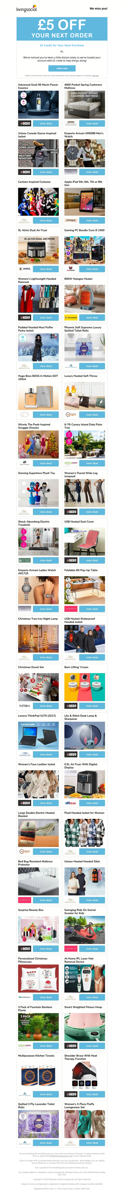 We miss you! Here's a free £5 on us